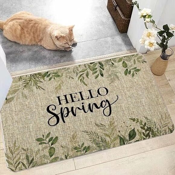 Hello Spring Leaves Farmhouse Indoor Outdoor Entrance Non Slip Door Mat 27 X 17 - Picture 10 of 12